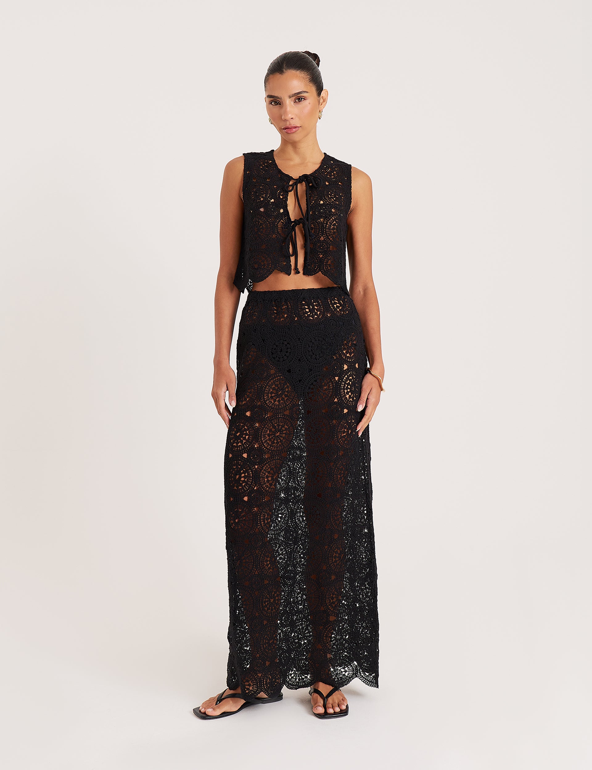 Black Crochet Knitted Maxi Skirt